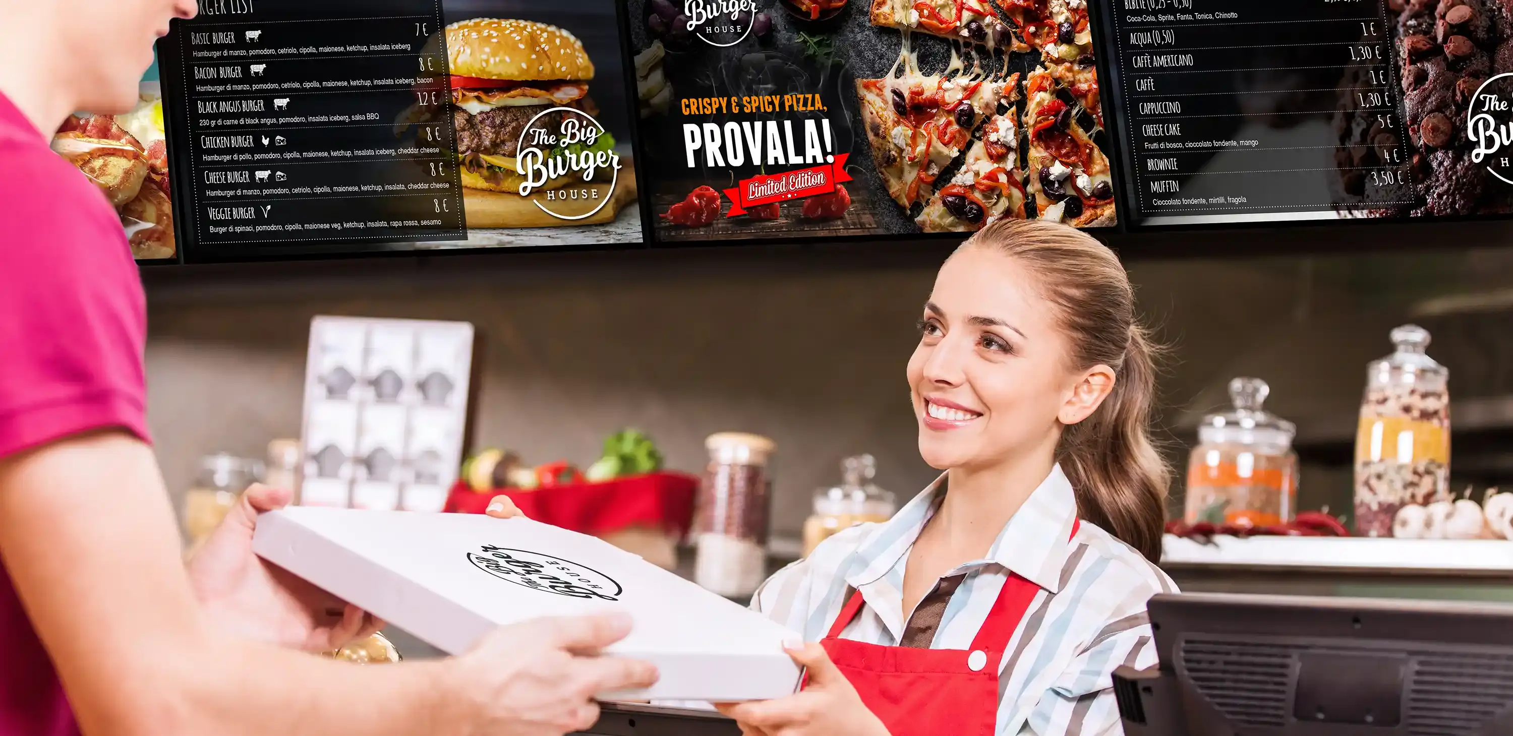 menu digitale su display per ristoranti, pizzerie, fast food